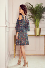 292-2 MARINA zwiewna sukienka z dekoltem - ZIELONA W KWIATY - obrazek 3