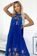 456-1 ESTER Plisowana satynowa sukienka maxi - CHABROWA W KWIATY - obrazek 5