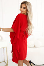 287-35 SOFIA Sukienka motyl z wiązaniem w pasie - CZERWONA - obrazek 4