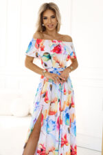 194-5 Długa letnia sukienka hiszpanka z paskiem w kwiatowy wzór ? - obrazek 5
