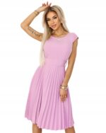 SUKIENKA PLISOWANA WRZOSOWA RÓŻOWA KRÓTKI RĘKAW Z PASKIEM WIĄZANIEM ROZM XS