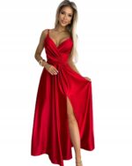 SUKIENKA SATYNOWA MAXI DŁUGA KOPERTOWY DEKOLT WYCIĘCIE ELEGANCKA CZERWONA M